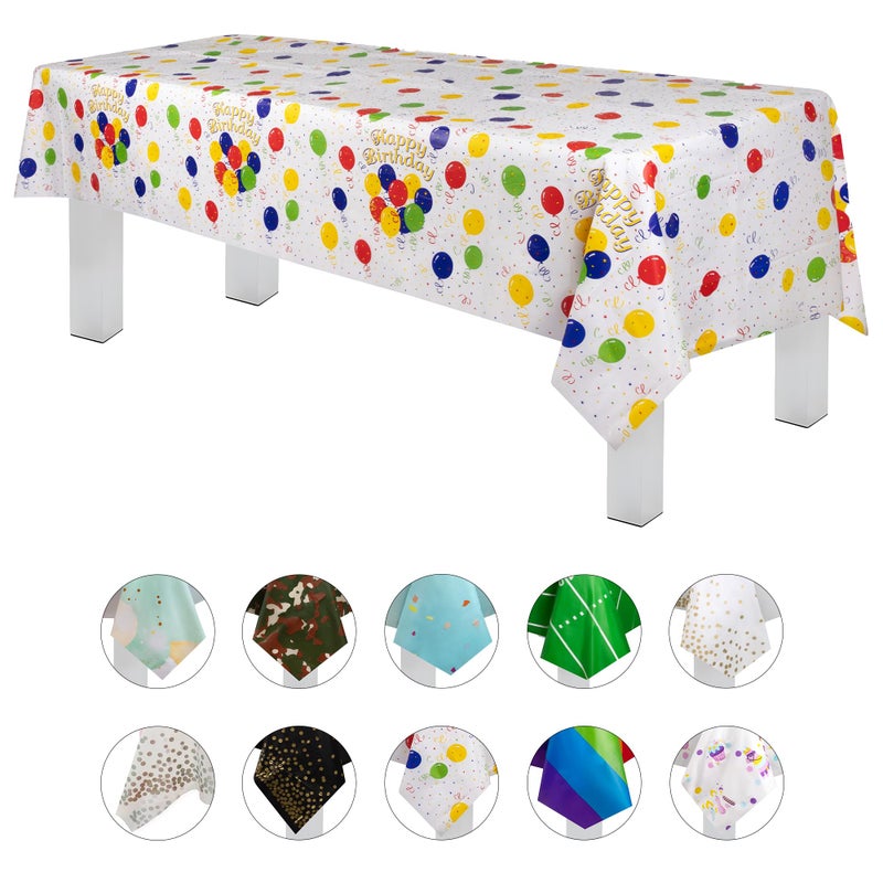 Grandipity Happy Birthday 6 Pack Premium Disposable Plastic Picnic Tablecloth 54 Inch. x 108 Inch. Decorative Rectangle Table Cover - Image 1